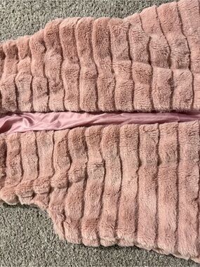 Katydid Women's Pink Faux Fur Open Front Lined Jacket w/ Pockets Size M